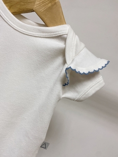 Pronta entrega - Body manga curta babado detalhe em picueta azul vintage - loja online