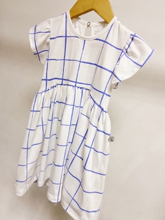 Pronta entrega - Vestido Mullet babado blue grid detalhe botao perola