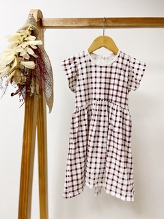 Pronta entrega - Vestido kids Mullet estampado manga babado off xadrez vinho na internet