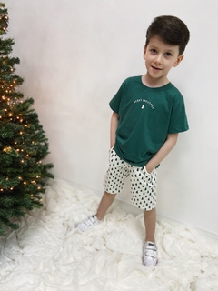PRONTA ENTREGA - Camiseta kids manga curta Verde estampa mery christmas off - loja online