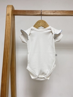 Pronta entrega - Body manga curta babado detalhe em picueta azul vintage na internet