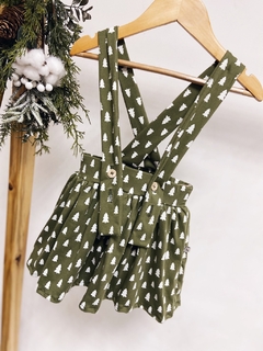 Pronta entrega - Salopete alça kids verde cactus pinheirinhos off