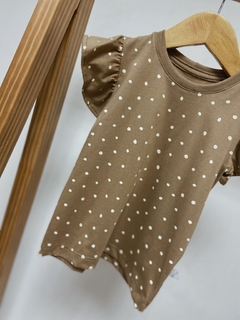 Pronta Entrega - Blusa Kids manga babado Bolinhas avelã na internet