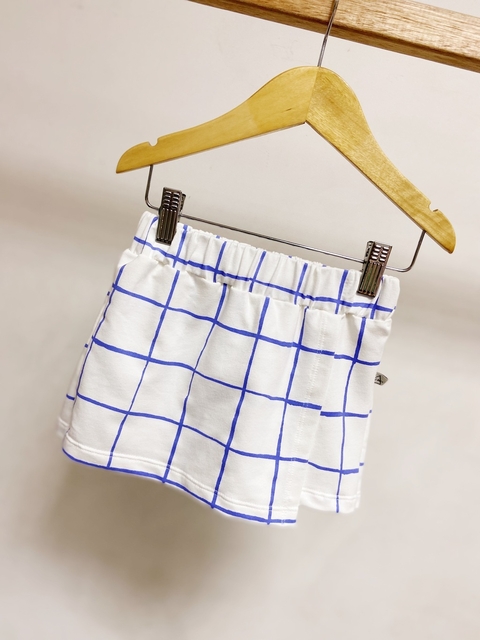 Pronta entrega - Shorts saia moletinho blue grid