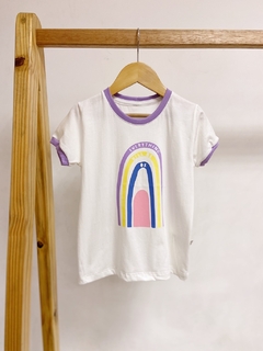 Pronta entrega - Camiseta kids manga curta off rainbow friso lilac - loja online