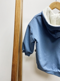 Imagem do Pronta Entrega - Jaqueta denim com capuz forrada polar