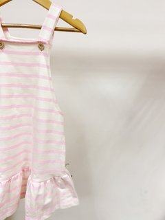 Pronta entrega - Salopete com babado kids listrado rosa claro