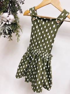 Imagem do Pronta entrega - Salopete kids frente botões madeira transpasse costas verde cactus pinheirinhos off