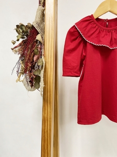 Pronta entrega - Blusa manga bufante vermelho gola com detalhe em picueta off botão em pérola na internet