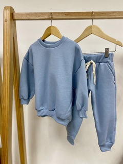 Pronta entrega - Conjunto moletom oversized + calça jogger peluciado grosso denim