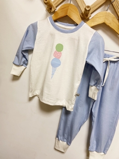 Pronta entrega - Pijaminha longo camiseta sorvete + calça lisa aqua - You Boy Kids