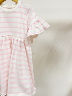 Pronta entrega - Vestido Mullet manga curta com babado listrado rosa - You Boy Kids