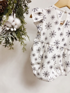 Pronta entrega - Body vintage manga babado off flocos de neve preto - comprar online