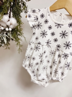 Pronta entrega - Body vintage manga babado off flocos de neve preto na internet