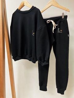 Pronta entrega - Conjunto moletom oversized + calça jogger peluciado medio preto you are my sunshine - You Boy Kids