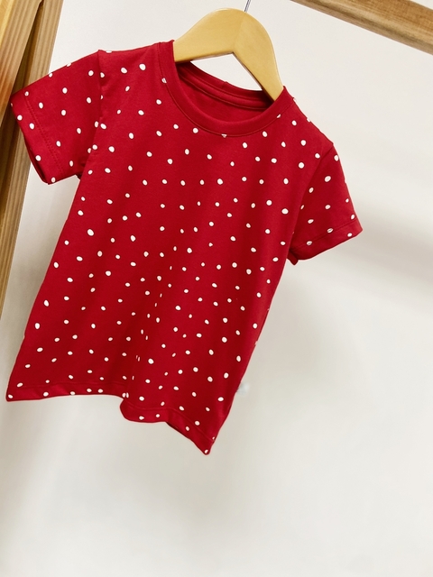Pronta entrega - Camiseta Kids Manga curta estampado vermelho bolinhas off
