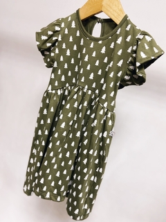 Pronta entrega - Vestido Mullet babado verde cactus pinheirinhos off botão pérola - loja online