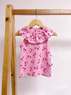 Pronta entrega - Blusa gola babado cherry detalhe botao perola - You Boy Kids