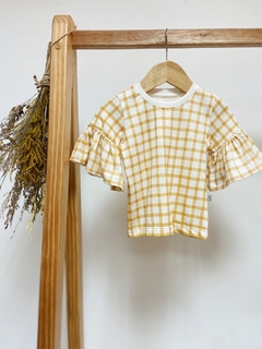 Pronta entrega - Blusa Kids manga curta com babado xadrez mostarda - You Boy Kids