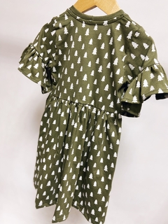 Imagem do Pronta entrega - Vestido Mullet manga curta com babado verde cactus pinheirinhos off