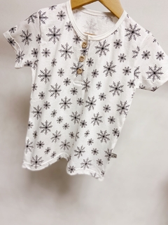 Pronta entrega - Camiseta botões Kids Manga curta off flocos de neve preto - loja online