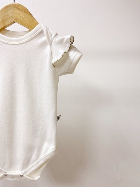 Pronta entrega - Body manga curta off babado bordado picueta oliva