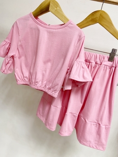 Pronta entrega - conjunto cropped + Saia midi kids babado tutti-frutti na internet