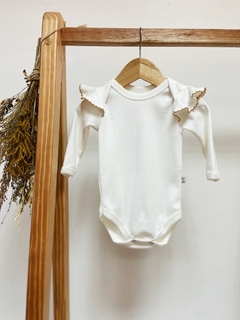 Pronta entrega - Body manga longa com babado detalhe picueta mostarda