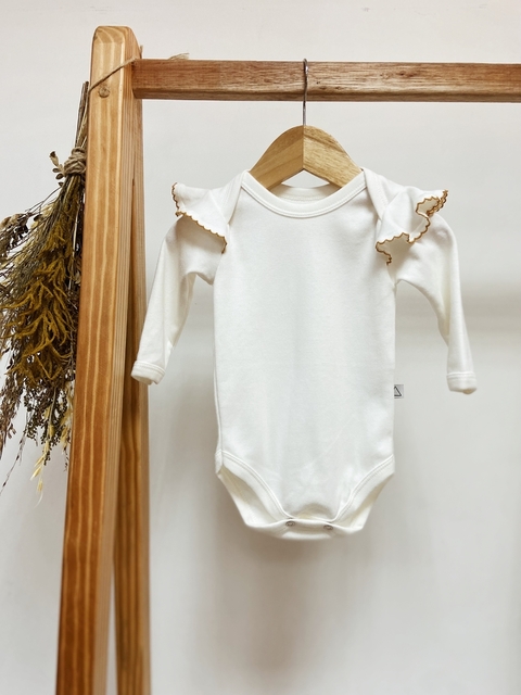 Pronta entrega - Body manga longa com babado detalhe picueta mostarda