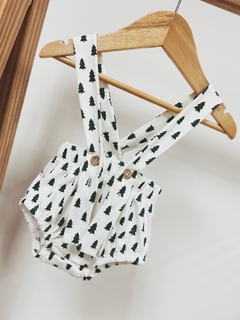 pronta entrega - Romper alça com botões estampado off pinheirinhos verde - comprar online