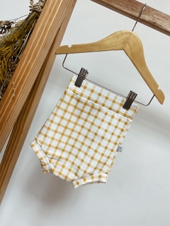 Pronta entrega -Shorts Hotpant com turbante Moletinho com elastano estampado xadrez mostarda - loja online
