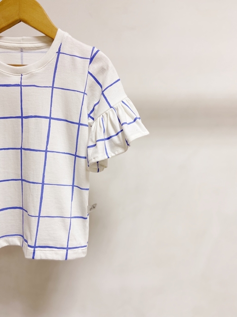 Pronta entrega - blusa manga curta com babado blue grid