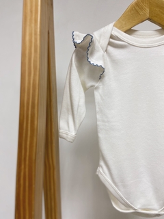 Pronta entrega - Body manga longa com babado detalhe picueta azul vintage