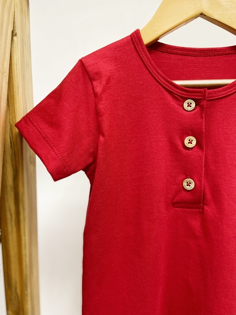 Pronta entrega - Camiseta kids manga curta botões liso basics vermelho