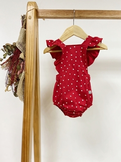 Pronta entrega - Romper baby babado estampado vermelho bolinhas off