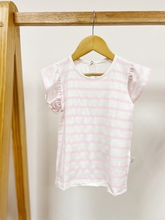 Pronta entrega - Blusa babado listrada rosa claro detalhe botao perola - You Boy Kids