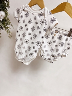 Pronta entrega - conjunto Body manga curta + bloomer botões off flocos neve preto - comprar online