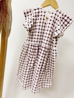 Pronta entrega - Vestido kids Mullet estampado manga babado off xadrez vinho - loja online