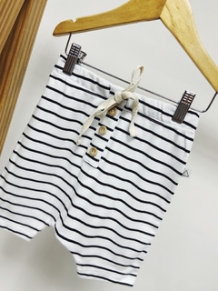 Pronta entrega - Bermuda Saruel botões em madeira listras