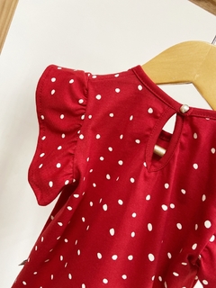 Pronta entrega - Blusa Kids manga babado estampado vermelho bolinhas off botão em pérola - loja online