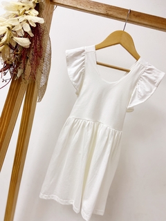 Pronta entrega - Vestido babado costas liso off botão em madeira - comprar online