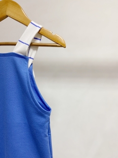 Pronta entrega - jardineira nó kids blue detalhes estampado blue grid