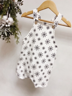 Pronta entrega - jardineira kids off flocos de neve preto - loja online