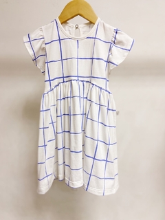 Pronta entrega - Vestido Mullet babado blue grid detalhe botao perola - loja online