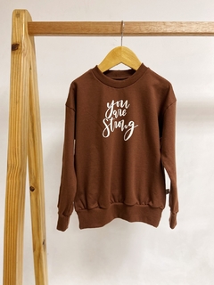 Pronta entrega - Casaco kids marrom you are strong moletinho - You Boy Kids