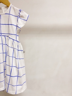Pronta entrega - Vestido Mullet babado blue grid detalhe botao perola - You Boy Kids