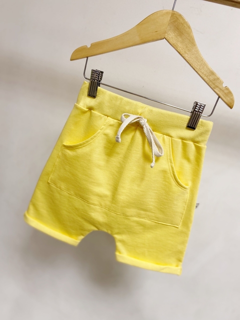 Pronta entrega - Bermuda Saruel kids bolso canguru moletinho yellow