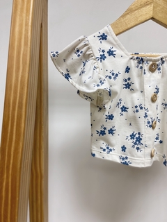Imagem do Pronta entrega - Conjunto cropped babado + shorts babado floral azul vintage