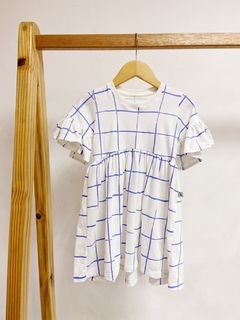 Pronta entrega - Vestido Mullet manga curta com babado blue grid - comprar online