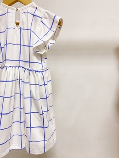 Pronta entrega - Vestido Mullet babado blue grid detalhe botao perola na internet